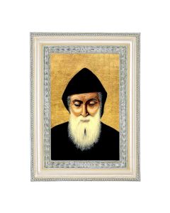 5 3/4" x 7 3/4" Antiqued Pearlized White and Silver Photo Frame with St. Charbel Print- P65