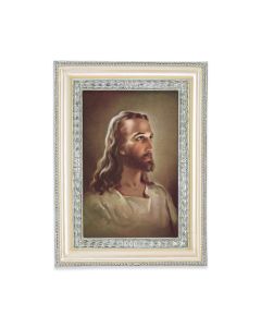 5 3/4" x 7 3/4" Antiqued Pearlized White and Silver Photo Frame with Sallman: Head of Christ Print-P65