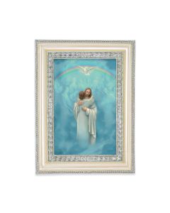 5 3/4" x 7 3/4" Antiqued Pearlized White and Silver Photo Frame with Welcome Home Print-P65