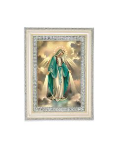 5 3/4" x 7 3/4" Antiqued Pearlized White and Silver Photo Frame with O.L. of Grace Print-P65