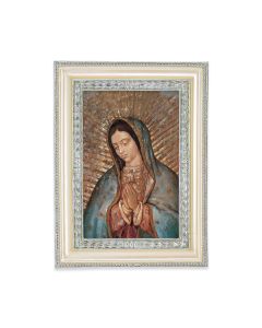 5 3/4" x 7 3/4" Antiqued Pearlized White and Silver Photo Frame with O.L. of Guadalupe Bust Print-P65