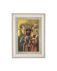 5 3/4" x 7 3/4" Antiqued Pearlized White and Silver Photo Frame with O.L. of Czestochowa Print-P65