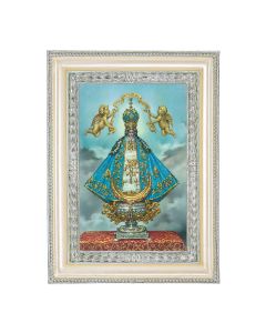 5 3/4" x 7 3/4" Antiqued Pearlized White and Silver Photo Frame with Virgen De San Juan Print- P65