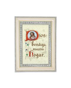 5 3/4" x 7 3/4" Antiqued Pearlized White and Silver Photo Frame with House Blessing in Spanish Print-P65