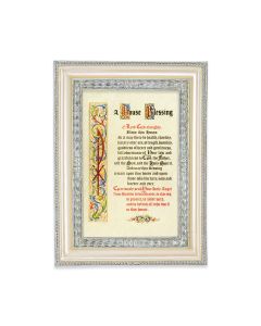 5 3/4" x 7 3/4" Antiqued Pearlized White and Silver Photo Frame with House Blessing Print-P65