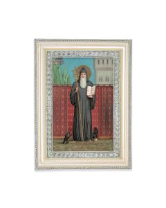 5 3/4" x 7 3/4" Antiqued Pearlized White and Silver Photo Frame with Saint Benedict Print-P65
