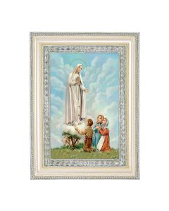 5 3/4" x 7 3/4" Antiqued Pearlized White and Silver Photo Frame with Immaculate Heart of Mary with Children Print- P65 STICKER