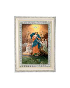 5 3/4" x 7 3/4" Antiqued Pearlized White and Silver Photo Frame with O.L. Untier of Knots Print-P65