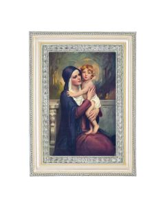 5 3/4" x 7 3/4" Antiqued Pearlized White and Silver Photo Frame with Chambers: Madonna and Christ Child Print- P65