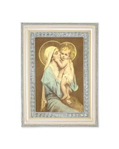 5 3/4" x 7 3/4" Antiqued Pearlized White and Silver Photo Frame with Chambers: Queen of Mothers Print- P65 