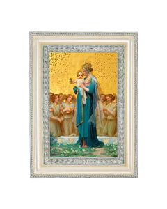 5 3/4" x 7 3/4" Antiqued Pearlized White and Silver Photo Frame with Vidal: Madonna and Child Print- P65