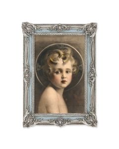 5 1/8" x 7 1/4" Antiqued Powder Blue and Silver Frame with CHAMBERS: Light of The World Print-P65