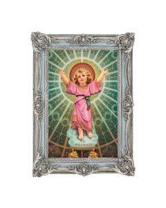 5 1/8" x 7 1/4" Antiqued Powder Blue and Silver  Frame with Divino Nino Print- P65 