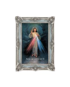 5 1/8" x 7 1/4" Antiqued Powder Blue and Silver Photo Frame with Divine Mercy Spanish Print-P65