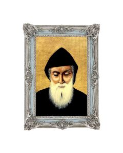 5 1/8" x 7 1/4" Antiqued Powder Blue and Silver Frame with St. Charbel Print- P65