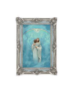5 1/8" x 7 1/4"  Antiqued Powder Blue and Silver Photo Frame with Welcome Home Print-P65