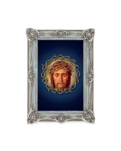 5 1/8" x 7 1/4" Antiqued Powder Blue and Silver Photo Frame with Holy Face Print-P65