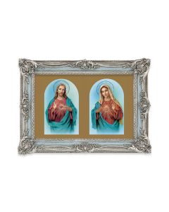5 1/8" x 7 1/4"  Antiqued Powder Blue and Silver Photo Frame with The Sacred Hearts Print-P65