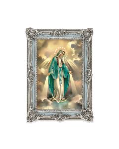 5 1/8" x 7 1/4"  Antiqued Powder Blue and Silver Photo Frame with O.L. of Grace Print-P65