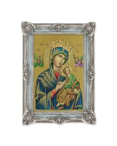 5 1/8" x 7 1/4"  Antiqued Powder Blue and Silver Photo Frame with O.L. of Perpetual Help Print-P65
