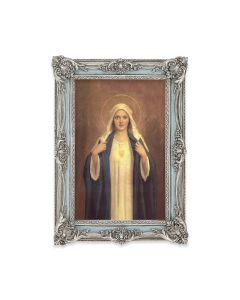 5 1/8" x 7 1/4" Antiqued Powder Blue and Silver Photo Frame with Chambers: Immaculate Heart of Mary Print-P65