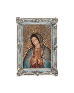 5 1/8" x 7 1/4"  Antiqued Powder Blue and Silver Photo Frame with O.L. of Guadalupe Bust Print-P65