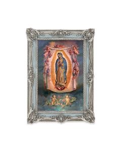 5 1/8" x 7 1/4"  Antiqued Powder Blue and Silver Photo Frame with O.L. of Guadalupe Print-P65