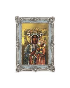 5 1/8" x 7 1/4" Antiqued Powder Blue and Silver Photo Frame with O.L. of Czestochowa Print-P65