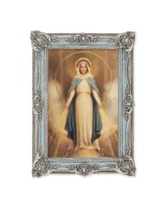5 1/8" x 7 1/4" Antiqued Powder Blue and Silver Frame with Chambers: Miraculous Mary Print-P65