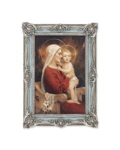 5 1/8" x 7 1/4" Antiqued Powder Blue and Silver Frame with CHAMBERS: Madonna and Child Print-P65
