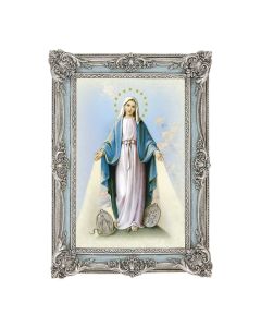 5 1/8" x 7 1/4" Antiqued Powder Blue and Silver Frame with O.L. of The Miraculous Medal Print- P65