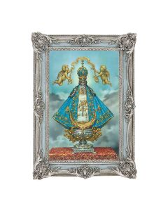 5 1/8" x 7 1/4" Antiqued Powder Blue and Silver  Frame with Virgen De San Juan Print- P65