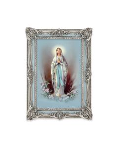 5 1/8" x 7 1/4"  Antiqued Powder Blue and Silver Photo Frame with O.L. of Lourdes Print-P65