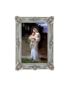 5 1/8" x 7 1/4"  Antiqued Powder Blue and Silver Photo Frame with Bouguereau: Divine Innocence Print-P65