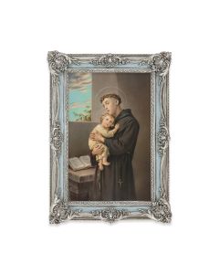 5 1/8" x 7 1/4" Antiqued Powder Blue and Silver Photo Frame with Saint Anthony Print-P65