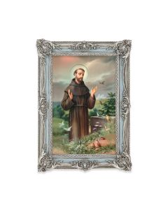 5 1/8" x 7 1/4"  Antiqued Powder Blue and Silver Photo Frame with Saint Francis Print-P65