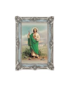 5 1/8" x 7 1/4"  Antiqued Powder Blue and Silver Photo Frame with Saint Jude Print-P65