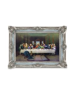 5 1/8" x 7 1/4" Antiqued Powder Blue and Silver Photo Frame with Zabateri: Last Supper Print-P65