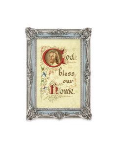 5 1/8" x 7 1/4"  Antiqued Powder Blue and Silver Photo Frame with House Blessing Print-P65