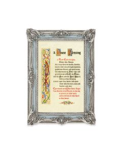 5 1/8" x 7 1/4"  Antiqued Powder Blue and Silver Photo Frame with House Blessing Print-P65