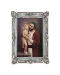5 1/8" x 7 1/4" Antiqued Powder Blue and Silver  Frame with CHAMBERS: St. Joseph Print-P65