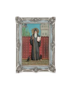 5 1/8" x 7 1/4"  Antiqued Powder Blue and Silver Photo Frame with Saint Benedict Print-P65