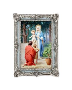 5 1/8" x 7 1/4" Antiqued Powder Blue and Silver  Frame with CHAMBERS:  The Holy Family with St. John the Baptist Print-P65