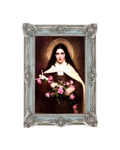 5 1/8" x 7 1/4" Antiqued Powder Blue and Silver  Frame with Chambers: St. Therese Print- P65