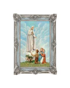 5 1/8" x 7 1/4" Antiqued Powder Blue and Silver Frame with Immaculate Heart of Mary with Children Print- P65