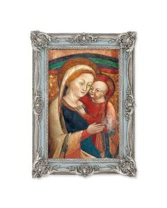 5 1/8" x 7 1/4" Antiqued Powder Blue and Silver  Frame with O.L. of Good Counsel-Genazzano Italy Print   