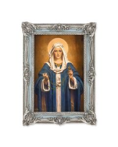 5 1/8" x 7 1/4" Antiqued Powder Blue and Silver Frame with CHAMBERS: Madonna of The Rosary Print-P65