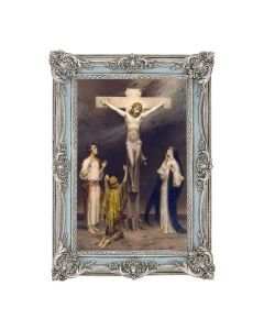 5 1/8" x 7 1/4" Antiqued Powder Blue and Silver  Frame withwith CHAMBERS: The Crucifixion Print - P65