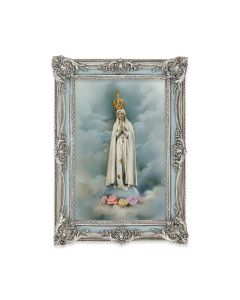 5 1/8" x 7 1/4"  Antiqued Powder Blue and Silver Photo Frame with O.L. of Fatima Print-P65