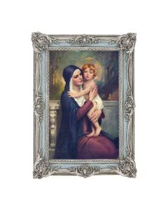 5 1/8" x 7 1/4" Antiqued Powder Blue and Silver  Frame with Chambers: Madonna and Christ Child Print- P65 